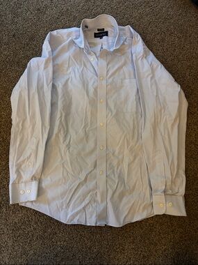 Haggar Men's Pale Blue and White Striped Long-Sleeve Dress Shirt